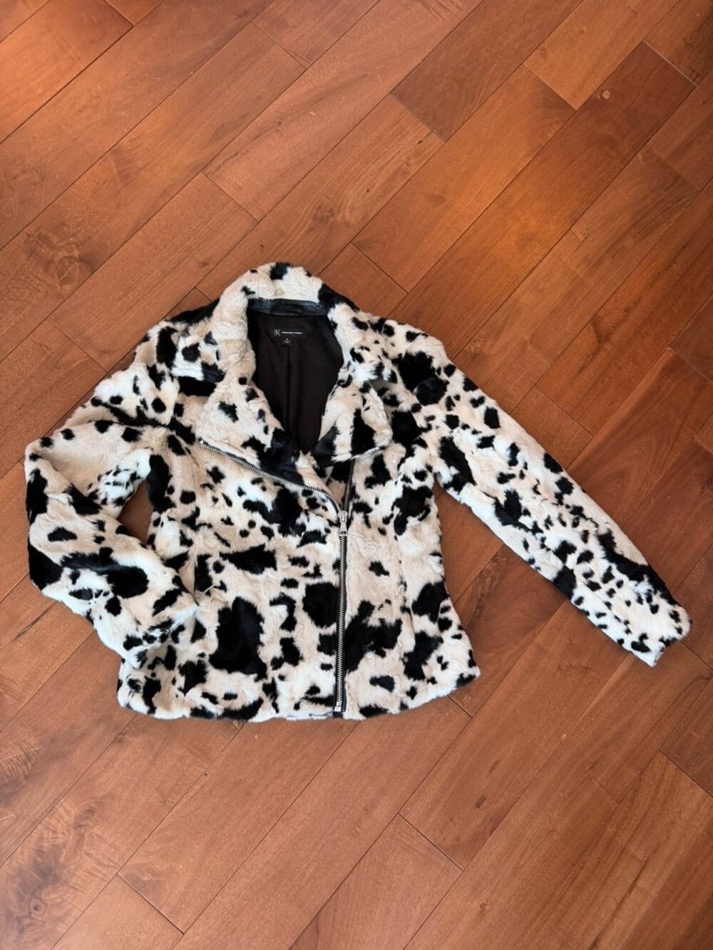 INC Cow Print Faux Fur Moto Jacket Medium